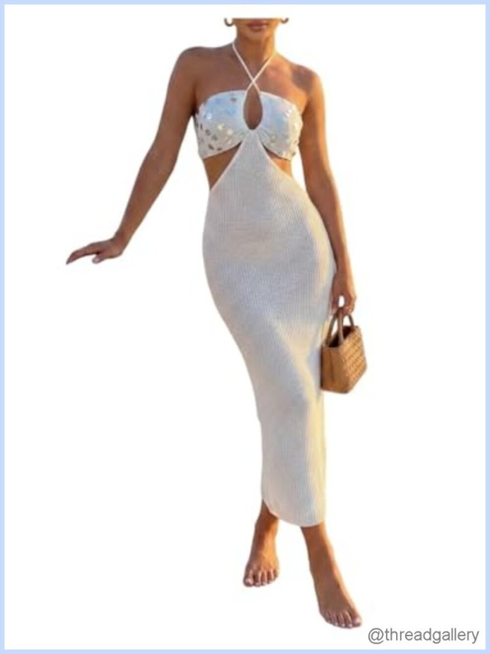 Sequin Crochet Cut Out Bodycon Maxi Cover Up Dress